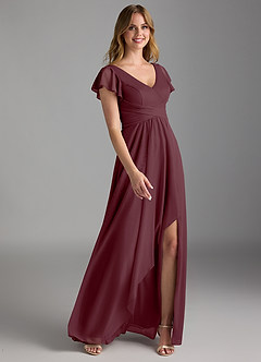 Azazie Omari Bridesmaid Dresses Cabernet A-Line Mesh Dress image2