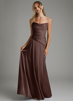 Azazie Gabriela Robes de demoiselle d'honneur Robe Trapèze en Satin extensible Corset Ganache image7