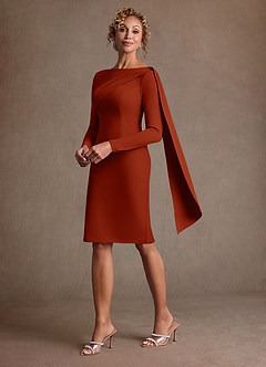 Azazie Merian Suknie dla Matki Panny Młodej Kolumna Pofałdowany Rozciągliwy Krep Długość do kolan Sukienka image1