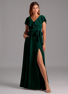 Azazie Lainey Bridesmaid Dresses Emerald A-Line Ruched Velvet Dress image1