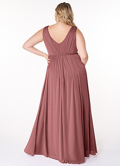 Azazie Tanicia Bridesmaid Dresses Desert Rose A-Line V-Neck Pleated Mesh Dress image6