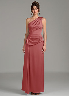 Azazie Zahira Bridesmaid Dresses Antique Rose Sheath One Shoulder Stretch Satin Dress image3