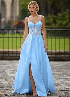 Nimbus Ljusblå Utskuren Korsett Satin Balklänning image4