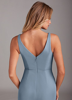 Azazie Leandra Jurken voor bruidsmeisjes Jurk van Mesh met Zeemeermin V-hals geplooid Stoffig Blauw image7