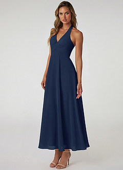 Azazie Tessie Bridesmaid Dresses Dark Navy A-Line Pleated Chiffon Dress image3