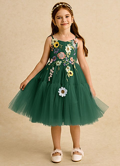 Azazie Osea Flower Girl Dresses Dark Green Ball-Gown Pleated Tulle Dress image6