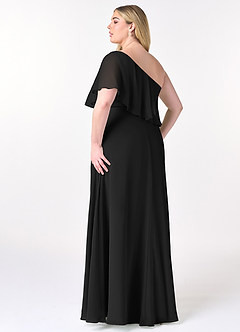 Azazie Lizzy Vestidos de damas de honor Vestido de Negro de Gasa de Corte en A con Hombro unilateral image11