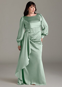 Azazie Raye Bridesmaid Dresses Agave Mermaid Long Sleeve Stretch Satin Dress image9