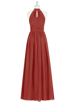 Azazie Cherish Bridesmaid Dresses Terracotta A-Line Pleated Chiffon Dress image7