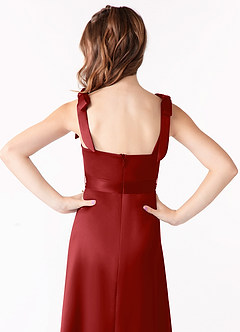 Azazie Barbara Junior Pomegranate A-Line Bow Stretch Satin Dress image4