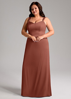 Azazie Denice Bridesmaid Dresses Auburn Sheath Pleated Stretch Satin Dress image6