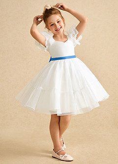Azazie Debbie vestidos de niña de las flores Vestido de Marfil Azul Pastel de Organza de Princesa con Escote de Corazón image2
