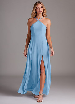 Azazie Bailey Final Sale Agave A-Line Halter Side Slit Chiffon Dress image4