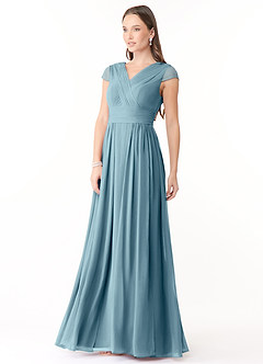 Azazie Organa Bridesmaid Dresses Moody Blue A-Line Pleated Chiffon Dress image3