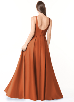 Azazie Neve Bridesmaid Dresses Cinnamon Ball-Gown with Pockets Stretch Satin Dress image2