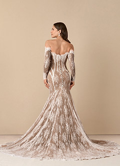 Azazie Katherine Wedding Dresses Diamond White Cocoa Mermaid Off the Shoulder Tulle Dress image4