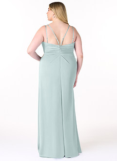 Azazie Aqua Bridesmaid Dresses Mist A-Line V-Neck Pleated Stretch Satin Dress image8