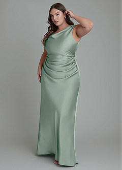 Azazie Kieryn Bridesmaid Dresses Agave Mermaid Pleated Stretch Satin Dress image9