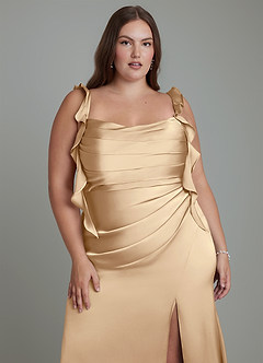 Azazie Jessamine Bridesmaid Dresses Champagne Sheath Corset Stretch Satin Dress image10