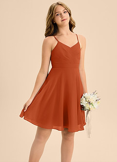 Azazie Avelina Junior Burnt Orange A-Line Pleated Chiffon Dress image5