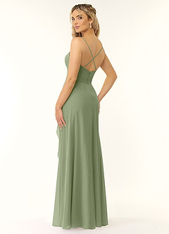 Azazie Naeem Bridesmaid Dresses Pistachio A-Line V-Neck Ruffle Chiffon Dress image4