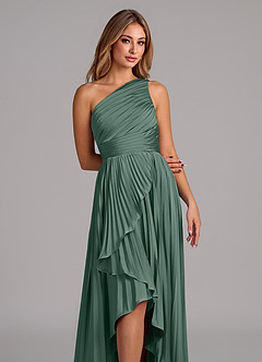 Azazie Lyrica Bridesmaid Dresses Eucalyptus A-Line One Shoulder Stretch Satin Dress image7