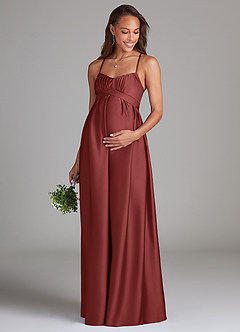 Azazie Llana Vestidos de dama de honra para maternidade Vestido Linha A com Bolsos Comprimento do chão Cetim elástico image3