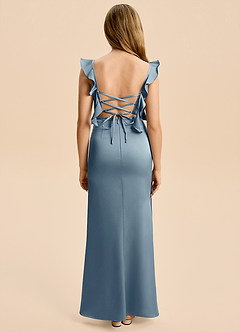 Azazie Jessamine Junior Dusty Blue A-Line Ruched Stretch Satin Dress image2