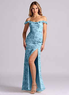 Azazie Callie Bridesmaid Dresses Blue Fern Floral Mermaid Side Slit Chiffon Convertible Dress image4