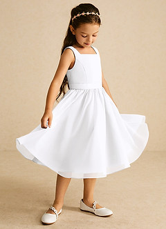Azazie Ari vestidos de niña de las flores Vestido de Blanco de Gasa de Corte En A con Sin mangas image1