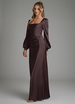 Azazie Brianna Bridesmaid Dresses Chocolate Plum Mermaid Corset Stretch Satin Dress image5