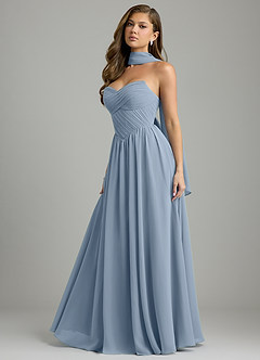 Azazie Tammy At-home Try On Dresses Dusty Blue A-Line Corset Chiffon Dress image7