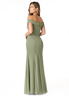 Azazie Lecia Jurken voor bruidsmeisjes Converteerbaar Jurk van Chiffon met rijk Off-the-shoulder geplooid Pistache image4