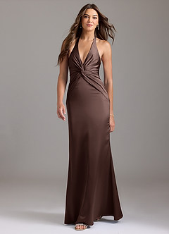 Azazie Valerie Bridesmaid Dresses Ganache Mermaid Pleated Stretch Satin Dress image3