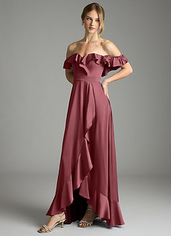 Azazie Lyra Bridesmaid Dresses Desert Rose A-Line Off the Shoulder Stretch Satin Convertible Dress image7