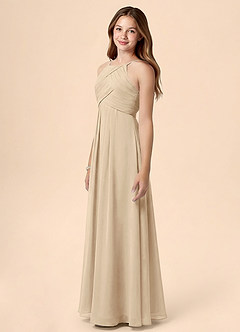 Azazie Ginny Junior Linia A Pofałdowany Szyfon Długość podłogi Młodsza druhna Sukienka image3