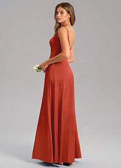 Azazie Talina Robes de demoiselle d'honneur Robe Trapèze en Satin extensible Rouille image6