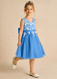 Azazie Butterfly Abiti da Ragazza di Fiori Abito A-Line in Pizzo Blue Jay image3