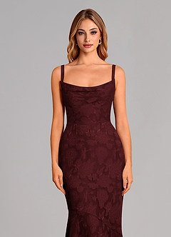 Azazie Aubrey 신부 들러리 드레스 인어 절하다 플로럴 번아웃 바닥 길이 드레스 image6