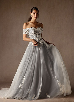 Azazie Rowe Hochzeitskleider Ballkleid Schulterfrei Tüll Kleid Diamantweiß Mokka image3