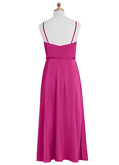 Azazie Kaylee Junior Fuchsia A-Line with Belt Stretch Satin Dress image7