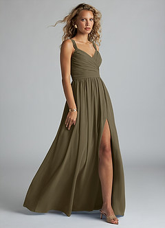 Azazie Aziza Bridesmaid Dresses Willow Green A-Line V-Neck Pleated Chiffon Dress image3