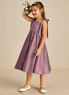 Azazie Chelsie Flower Girl Dresses Vintage Mauve A-Line Bow Matte Satin Dress image4
