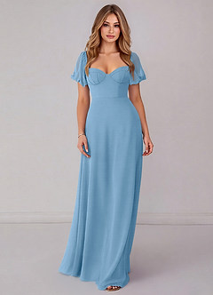 Azazie Fatima Robes de demoiselle d'honneur Robe Trapèze en Mousseline de soie avec poches Acier Bleuté image3