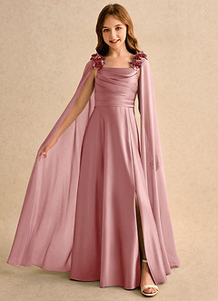 Azazie Rosita Girls Formal Flower Girl Dresses Dusty Rose A-Line Pleated Stretch Satin Dress image3