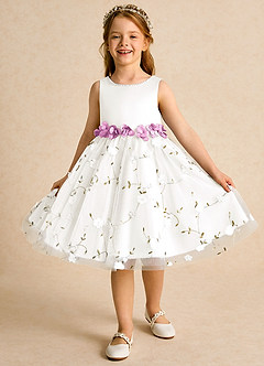 Azazie Starri Flower Girl Dresses Ivory Candy Pink Ball-Gown Beaded Matte Satin Dress image4