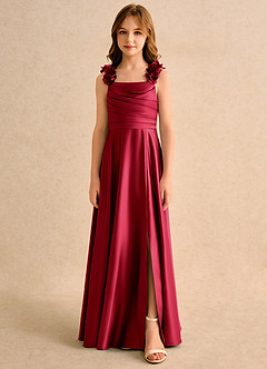 Azazie Rosita Girls Formal Jurken voor bloemenmeisjes A-Lijn Jurk van Mat Satijn Geplooid Scharlaken image3