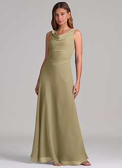 Azazie Nerine Brudtärnklänningar Klä av A-Linje i Chiffong Plisserad Mossgrön image3
