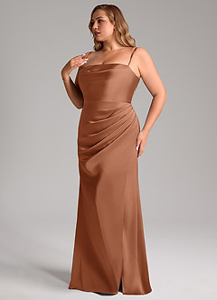 Azazie Leonis Bridesmaid Dresses Bronzer Mermaid Pleated Stretch Satin Convertible Dress image13