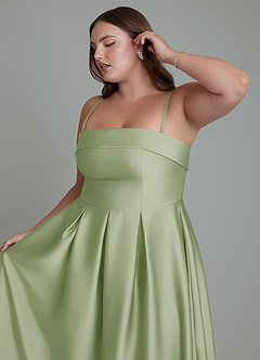 Azazie Lucienne Bridesmaid Dresses Dusty Sage A-Line Strapless Stretch Satin Convertible Dress image6